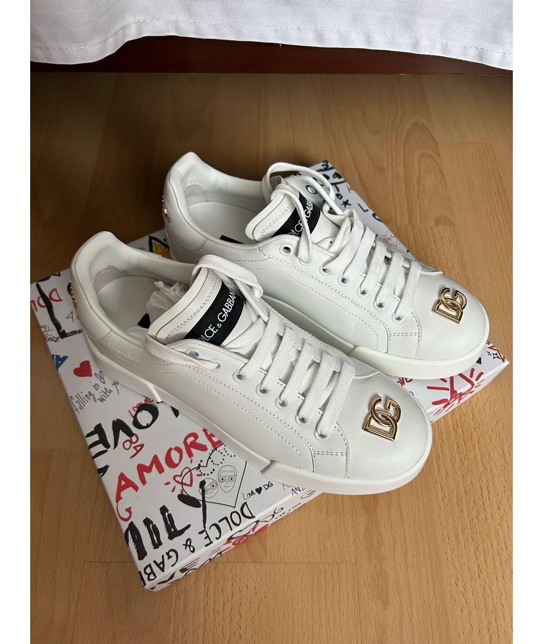 DOLCE&GABBANA Белые кожаные кеды, фото 2