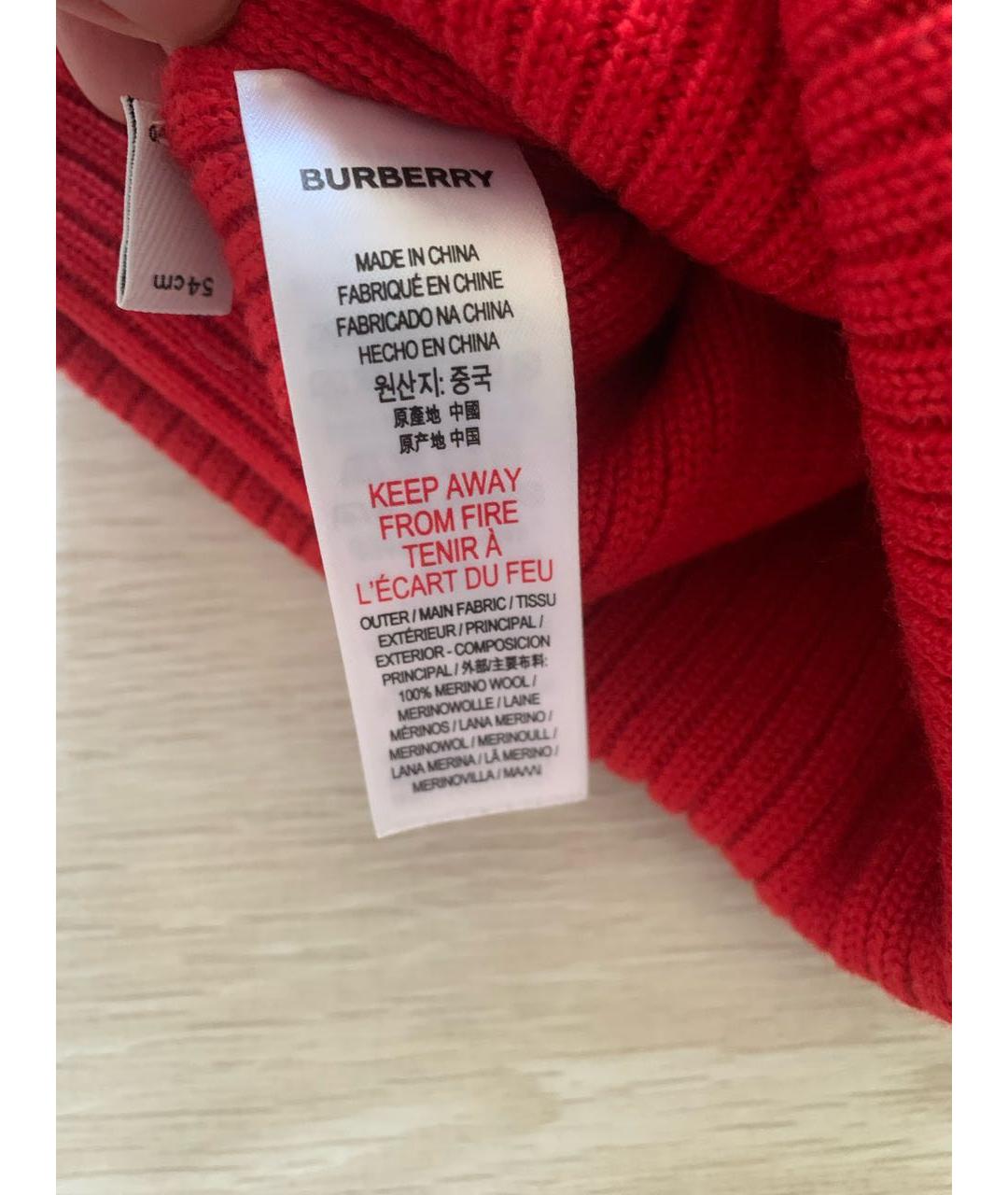 BURBERRY Красная шерстяная шапка, фото 7