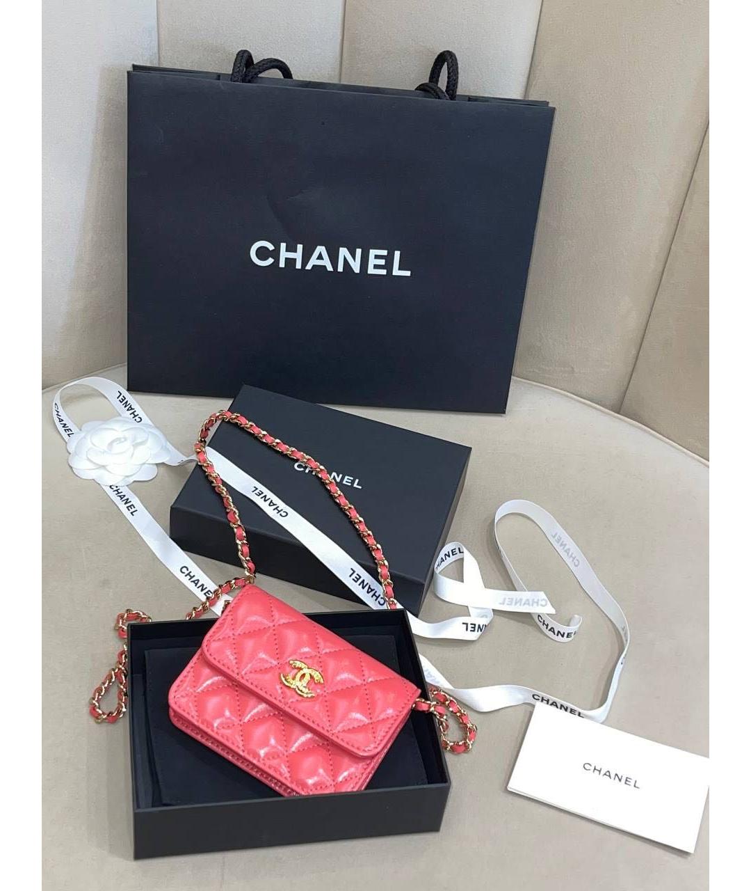 CHANEL Коралловая кожаная сумка через плечо, фото 4
