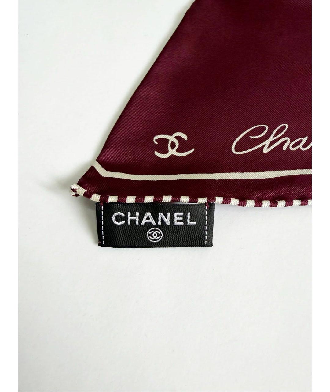 CHANEL Бордовый шелковый платок, фото 3