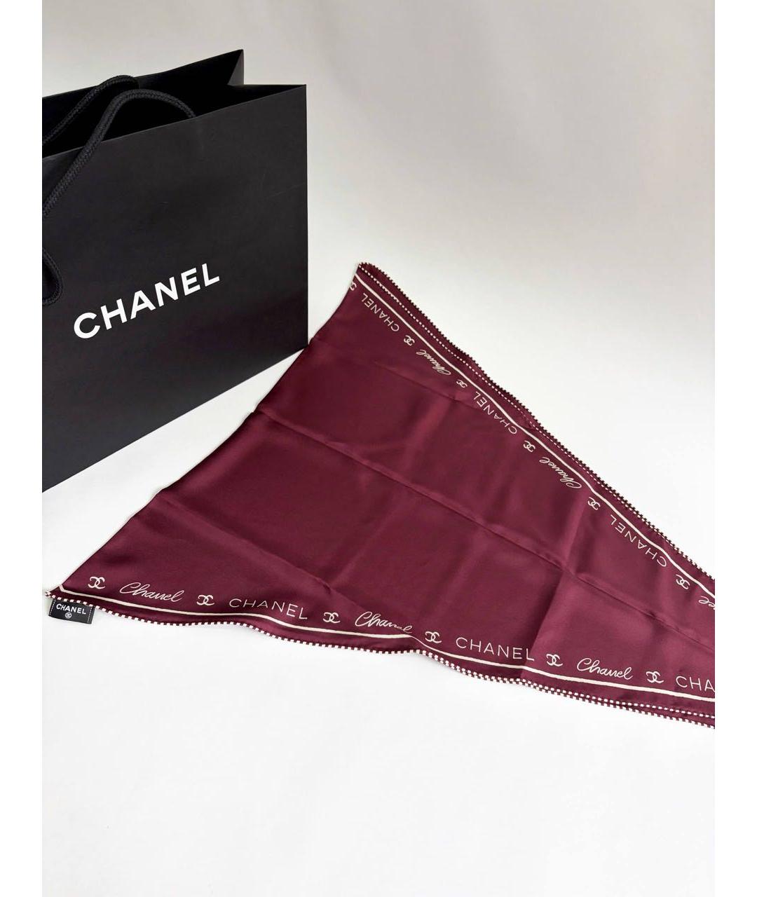 CHANEL Бордовый шелковый платок, фото 4