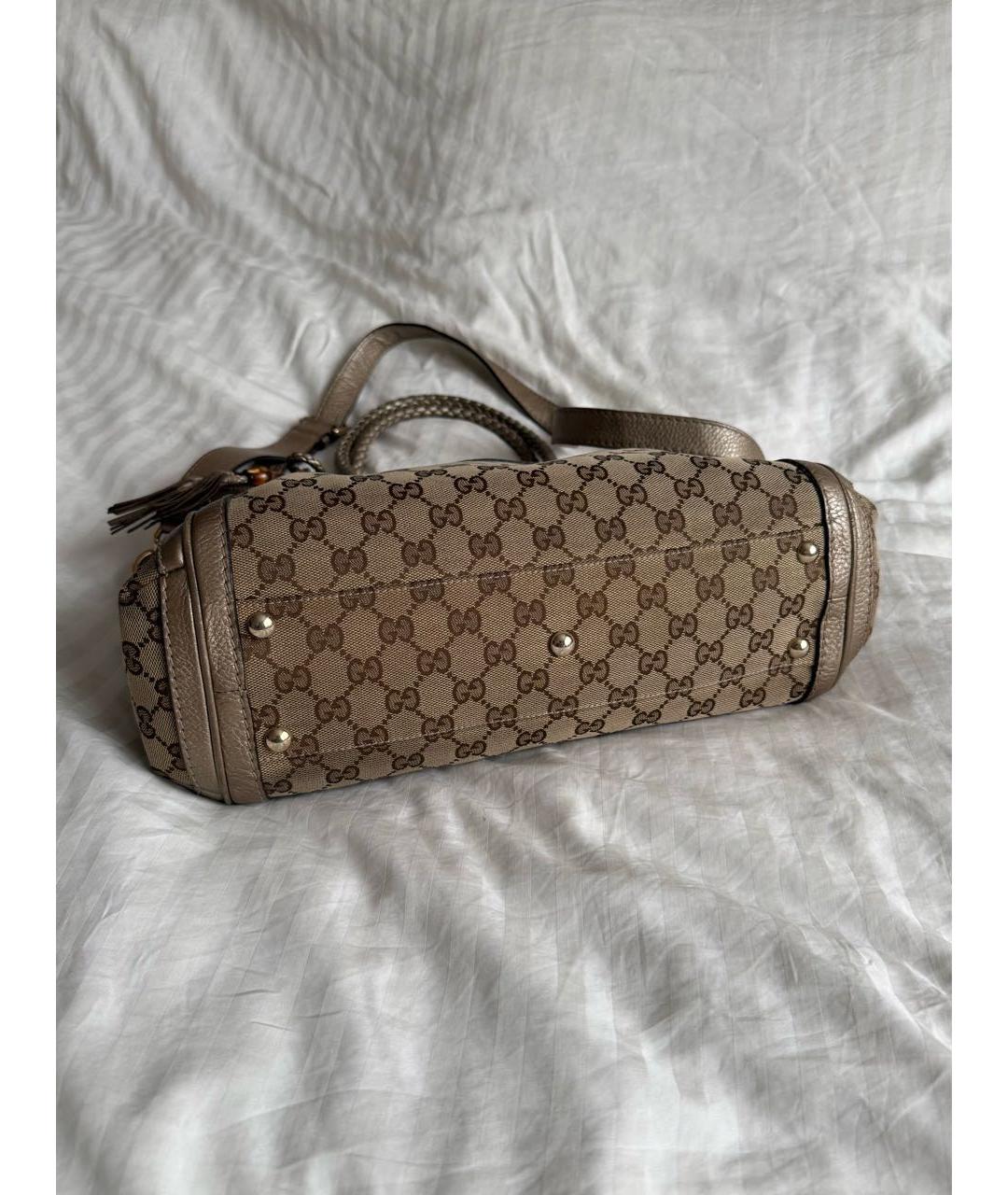 GUCCI Коричневая тканевая сумка с короткими ручками, фото 3