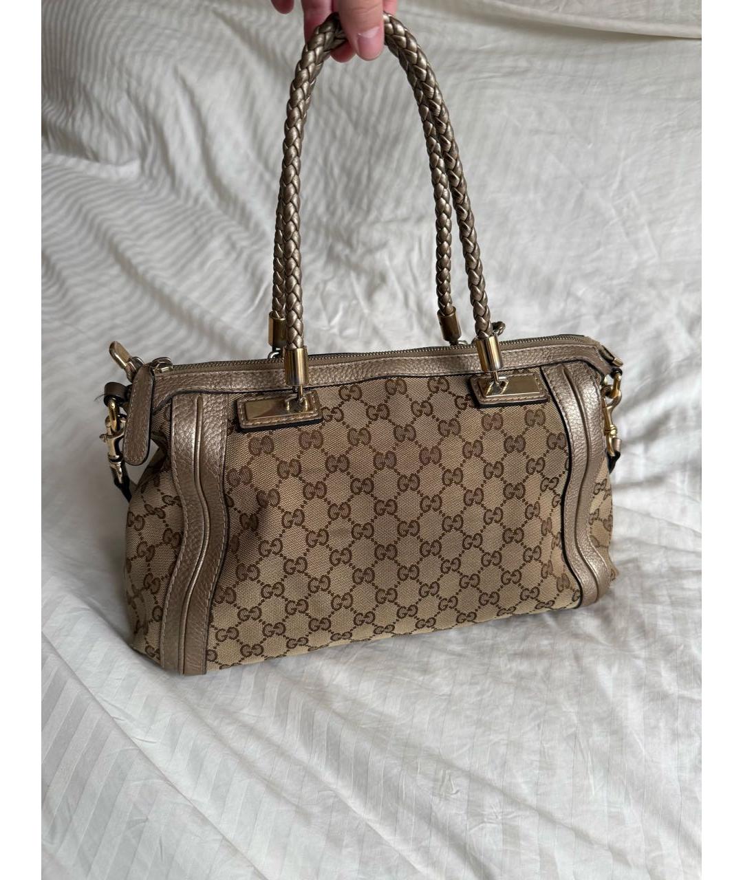 GUCCI Коричневая тканевая сумка с короткими ручками, фото 2