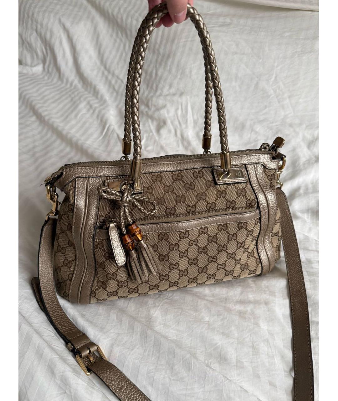 GUCCI Коричневая тканевая сумка с короткими ручками, фото 8