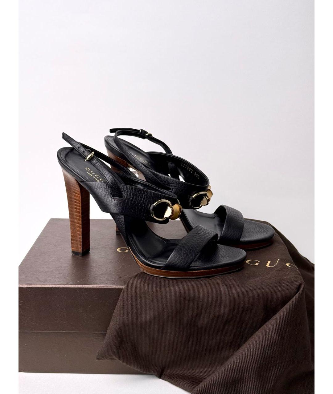 GUCCI Черные кожаные босоножки, фото 7