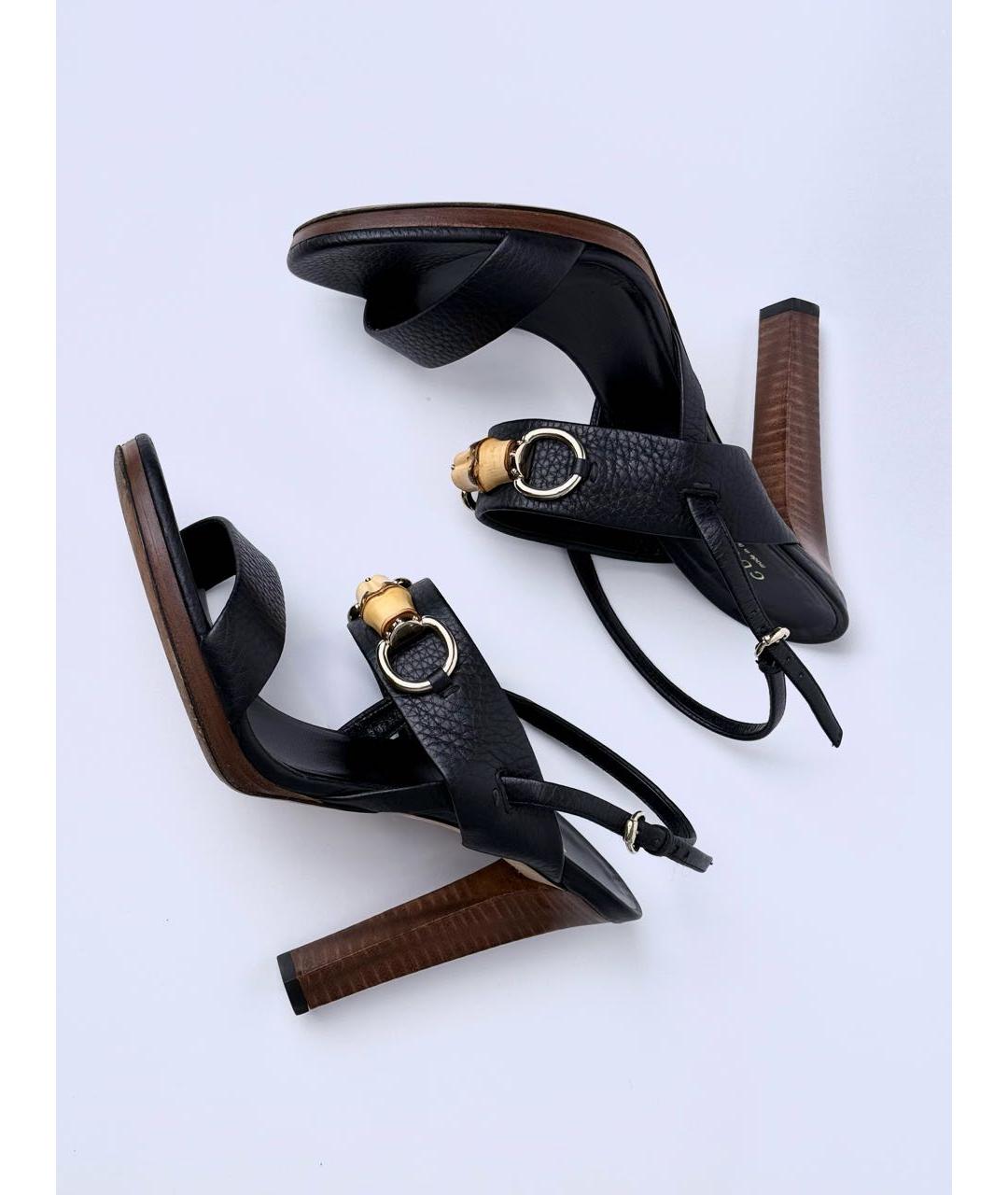 GUCCI Черные кожаные босоножки, фото 6
