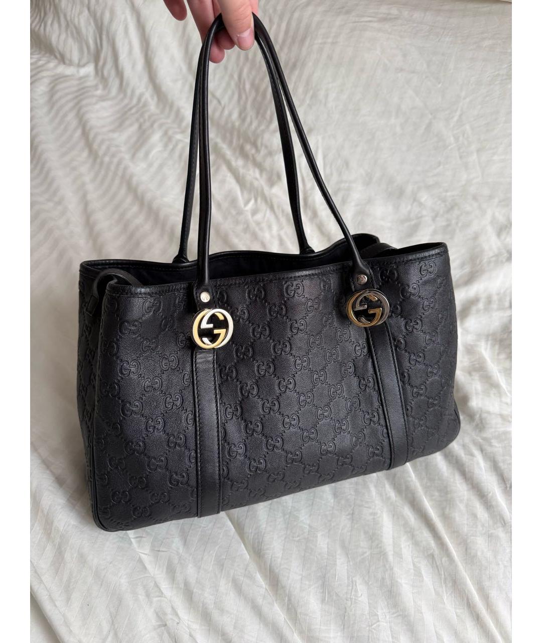 GUCCI Черная кожаная сумка тоут, фото 2