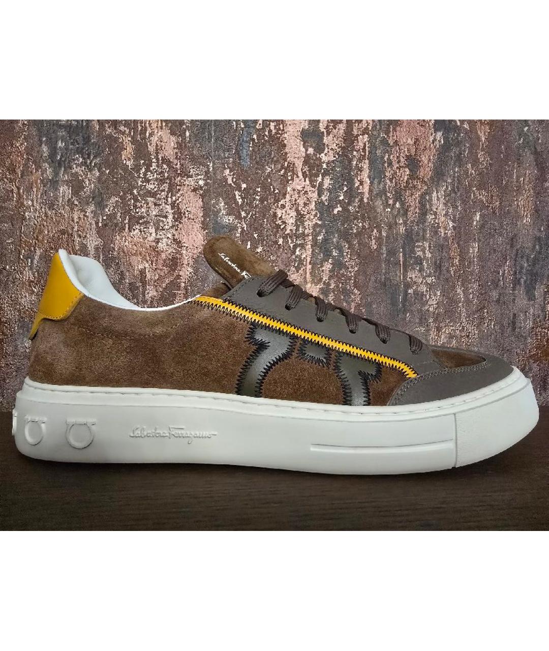 FERRAGAMO Коричневые кожаные низкие кроссовки / кеды, фото 5