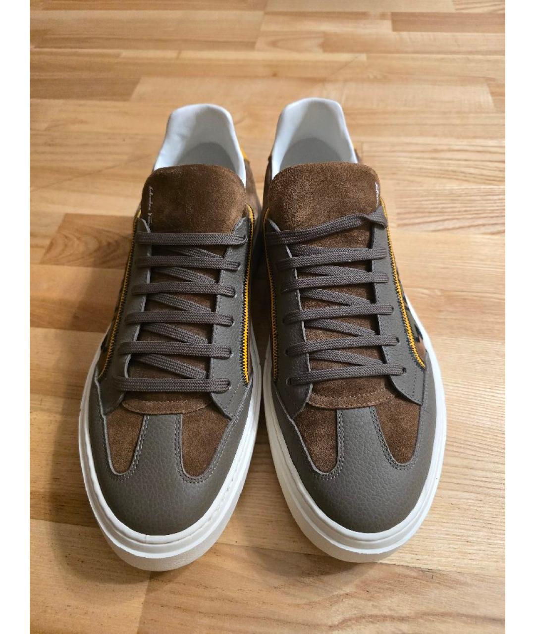 FERRAGAMO Коричневые кожаные низкие кроссовки / кеды, фото 2