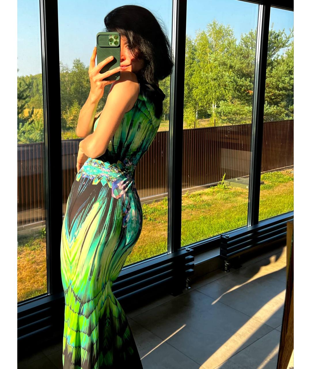 ROBERTO CAVALLI Зеленые полиэстеровое вечернее платье, фото 6
