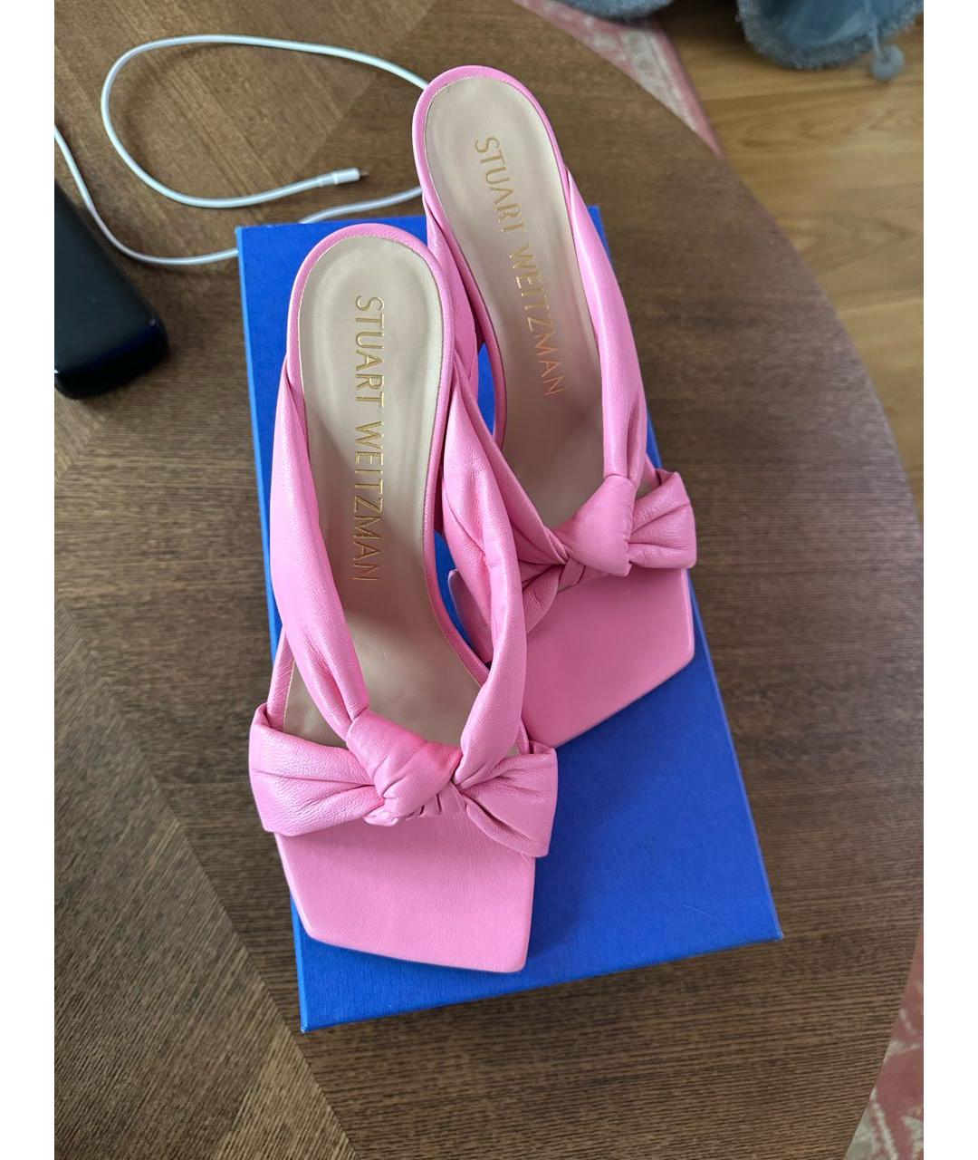 STUART WEITZMAN Розовые кожаные мюли, фото 2