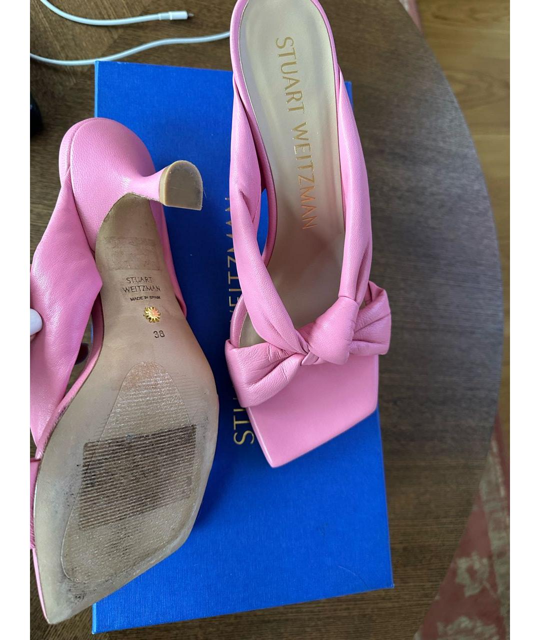 STUART WEITZMAN Розовые кожаные мюли, фото 6
