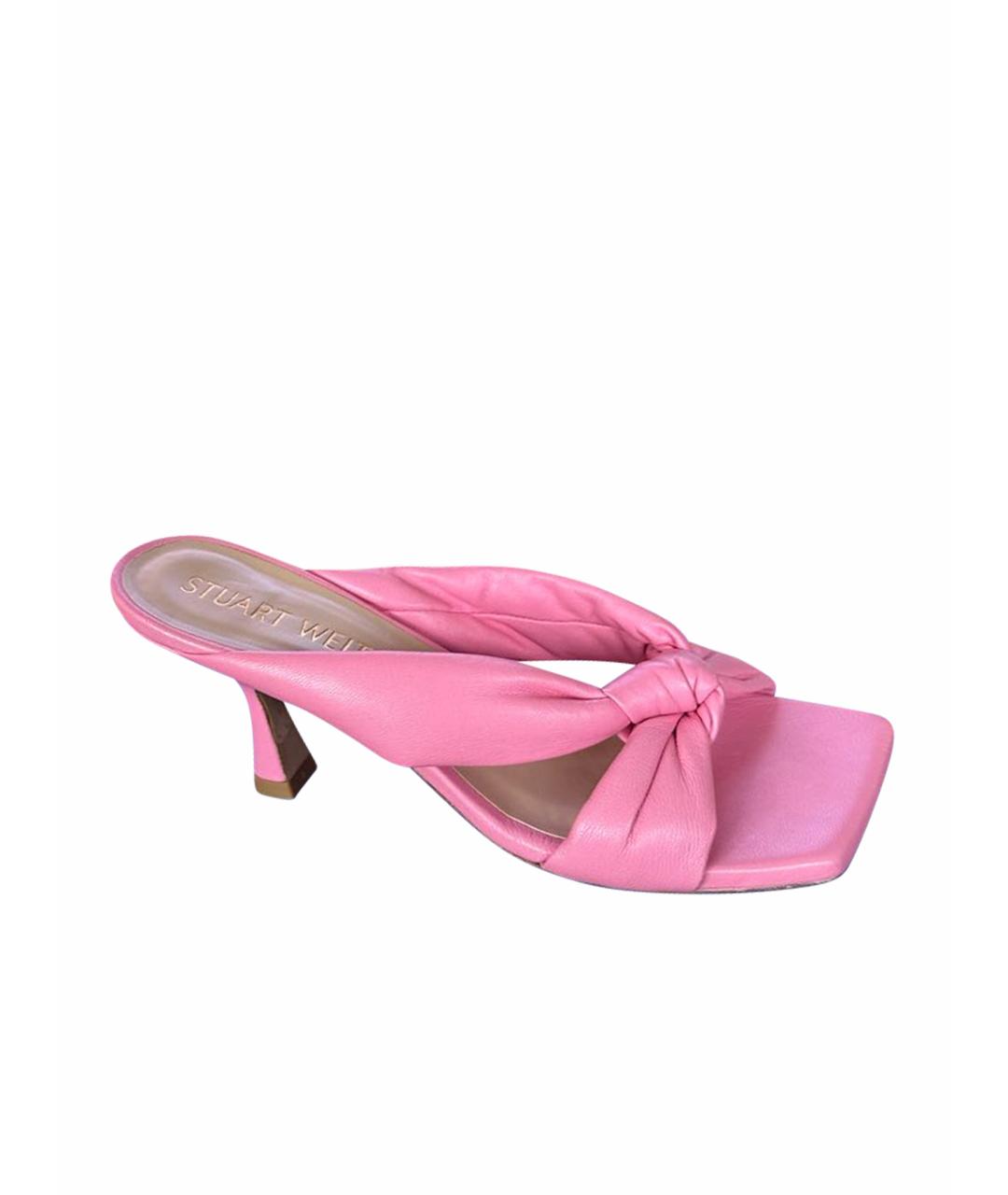 STUART WEITZMAN Розовые кожаные мюли, фото 1