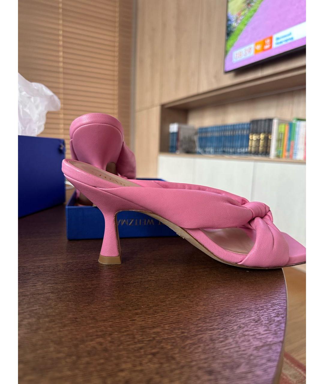 STUART WEITZMAN Розовые кожаные мюли, фото 4