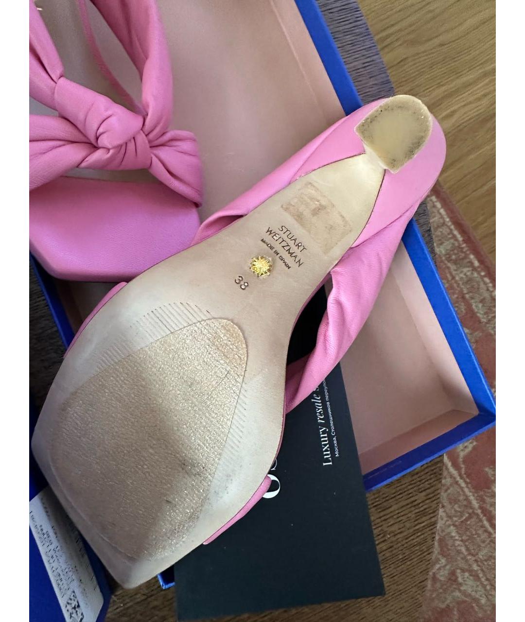 STUART WEITZMAN Розовые кожаные мюли, фото 5