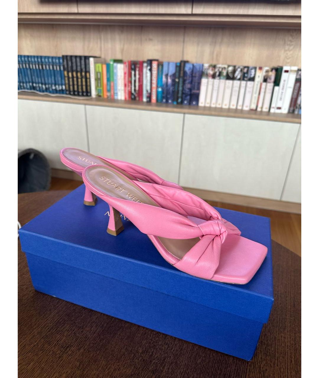 STUART WEITZMAN Розовые кожаные мюли, фото 7