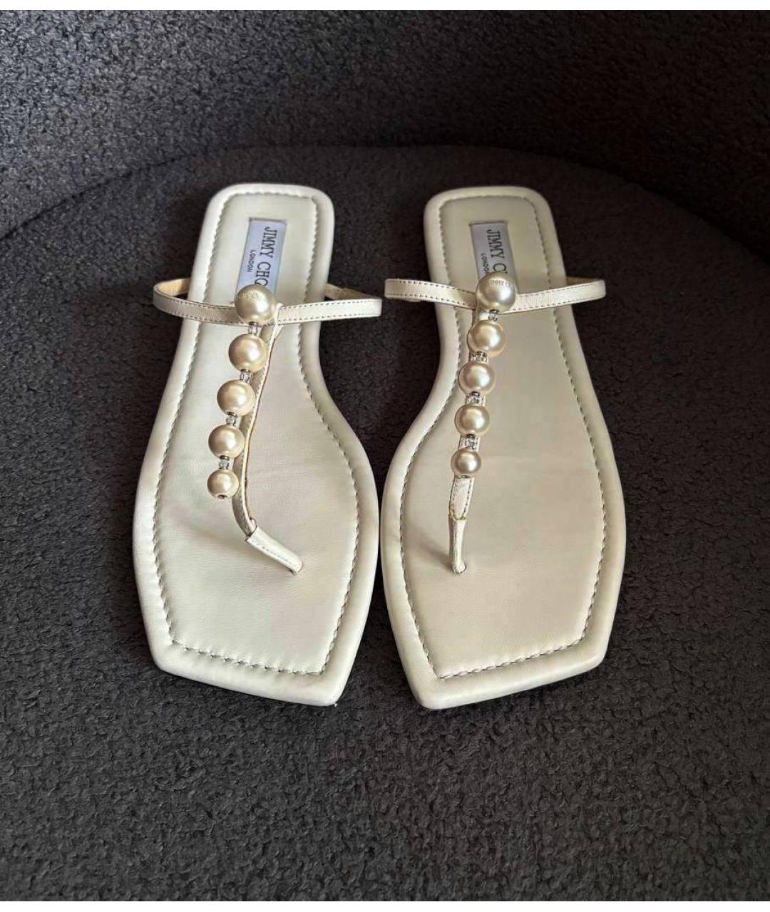 JIMMY CHOO Белые кожаные шлепанцы, фото 2