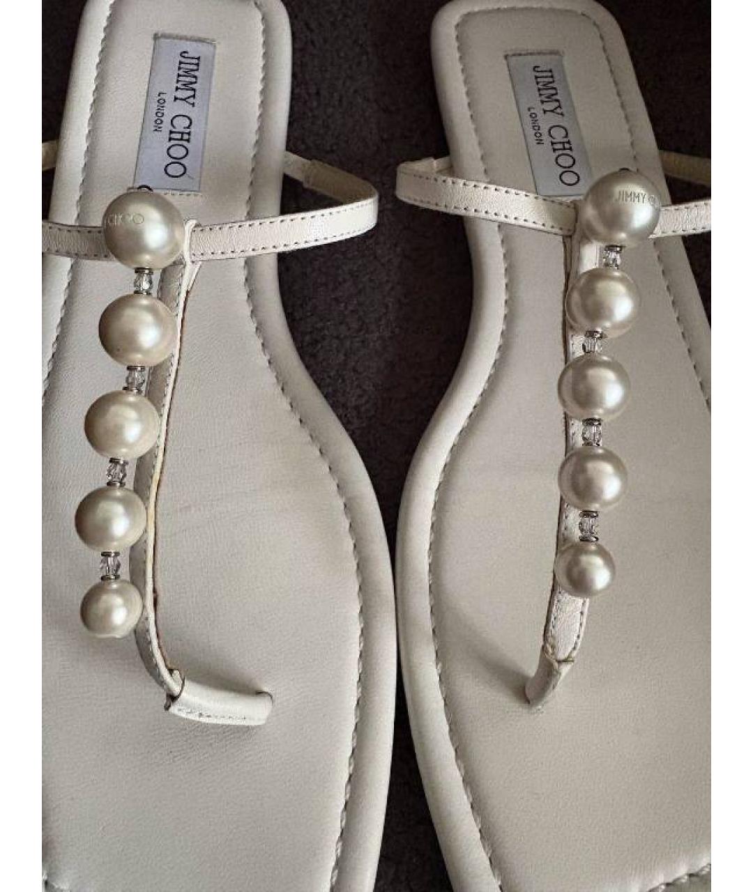 JIMMY CHOO Белые кожаные шлепанцы, фото 6