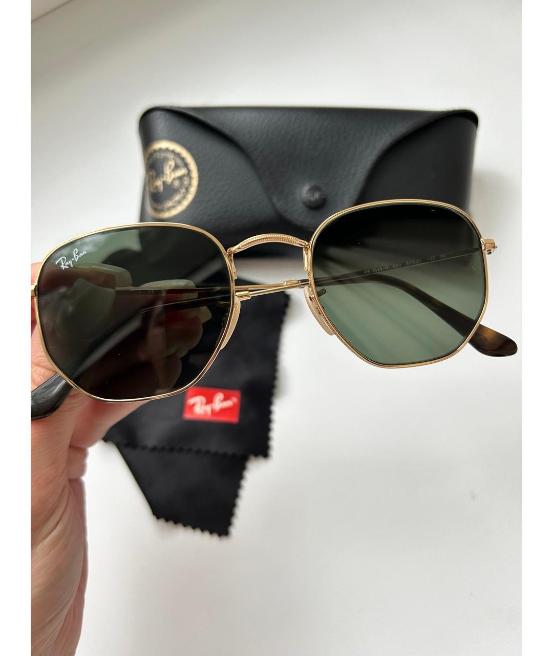 RAY BAN Золотые металлические солнцезащитные очки, фото 2