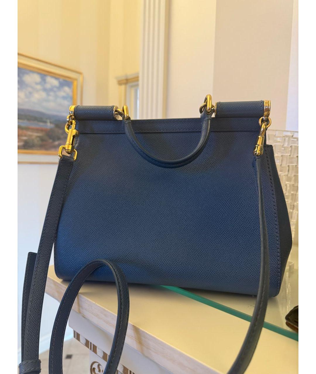 DOLCE&GABBANA Голубая кожаная сумка с короткими ручками, фото 3