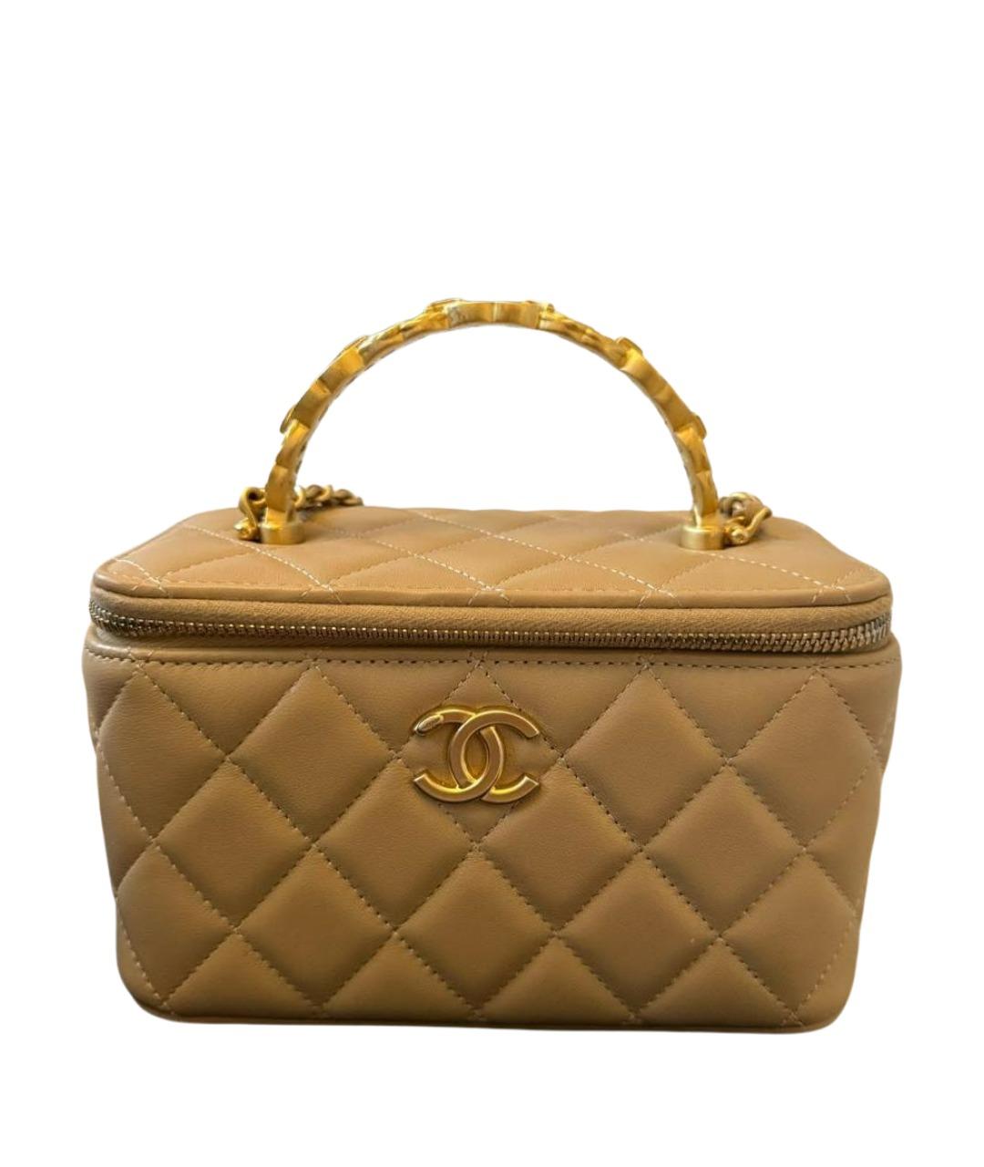 CHANEL Бежевая кожаная сумка с короткими ручками, фото 1