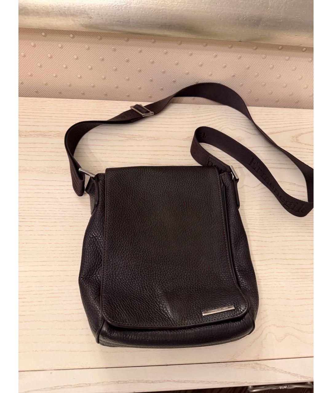 ERMENEGILDO ZEGNA XXX Коричневая кожаная сумка на плечо, фото 9