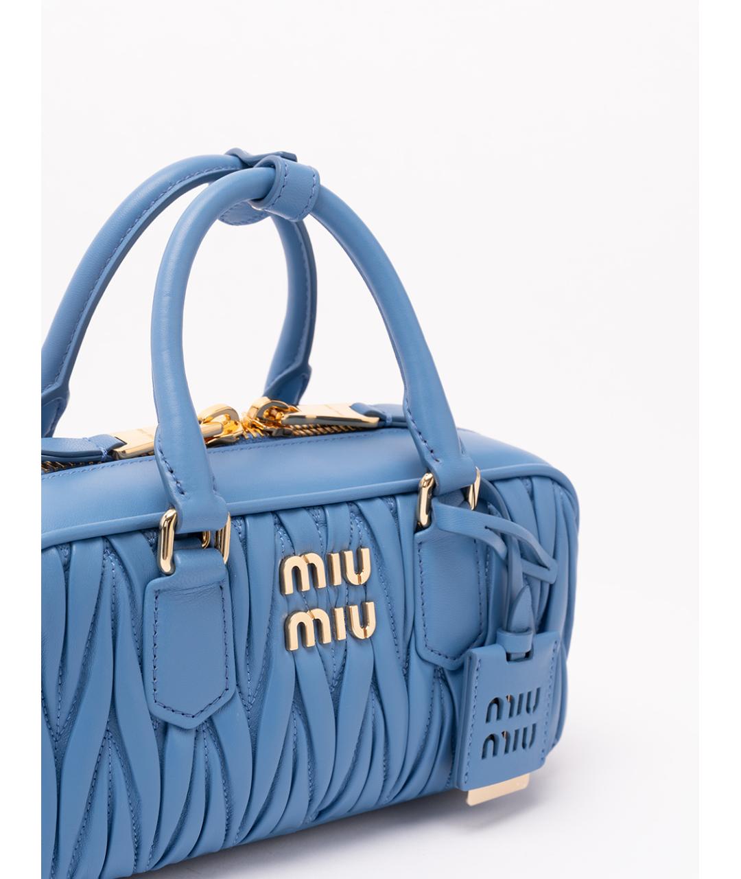 MIU MIU Голубая кожаная сумка с короткими ручками, фото 4