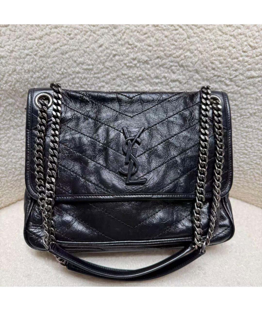 SAINT LAURENT Черная кожаная сумка тоут, фото 9
