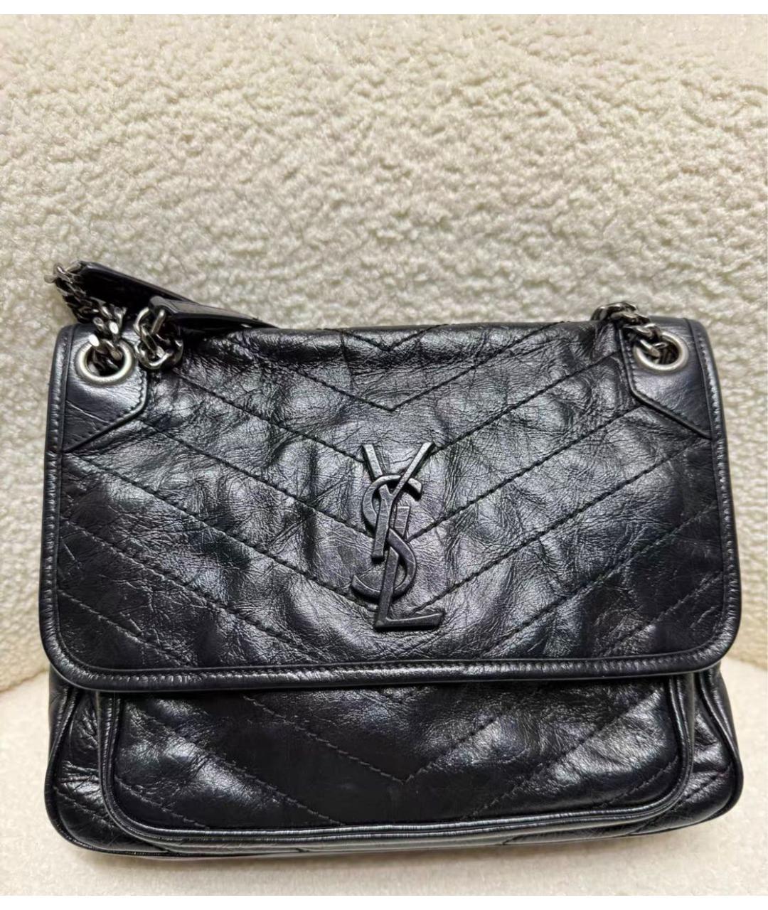 SAINT LAURENT Черная кожаная сумка тоут, фото 2