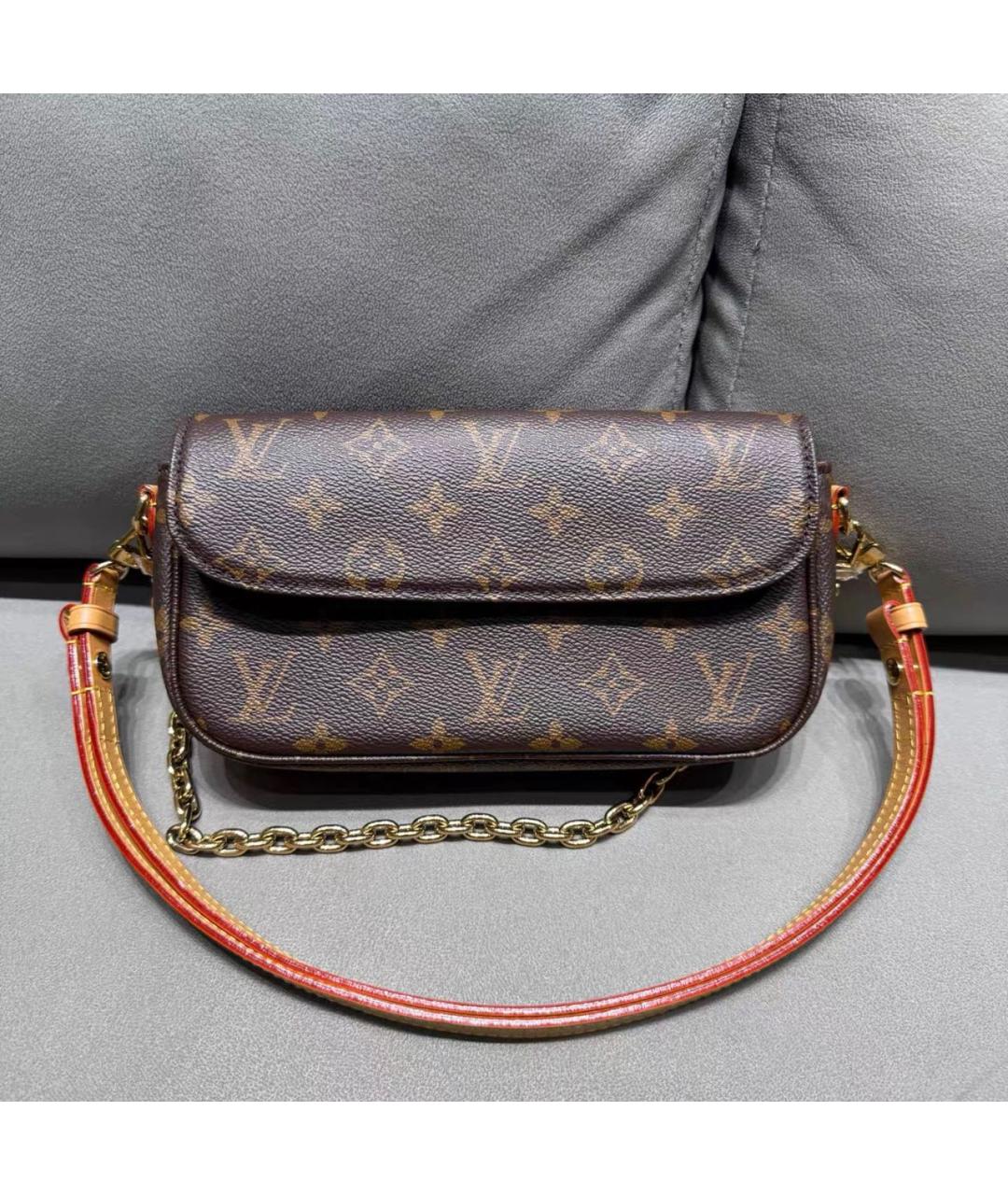 LOUIS VUITTON Коричневая кожаная сумка через плечо, фото 8