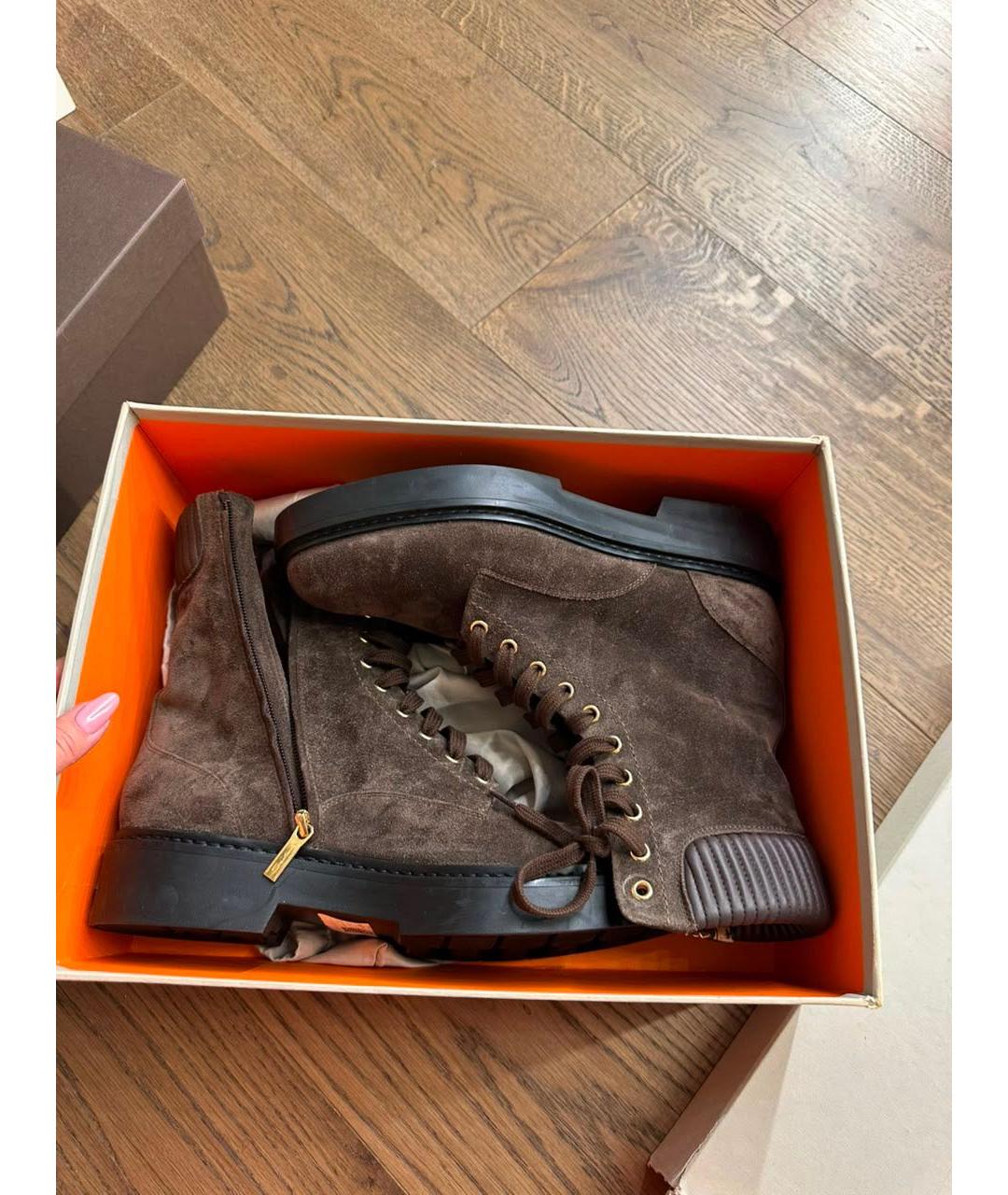SANTONI Коричневые замшевые ботинки, фото 6