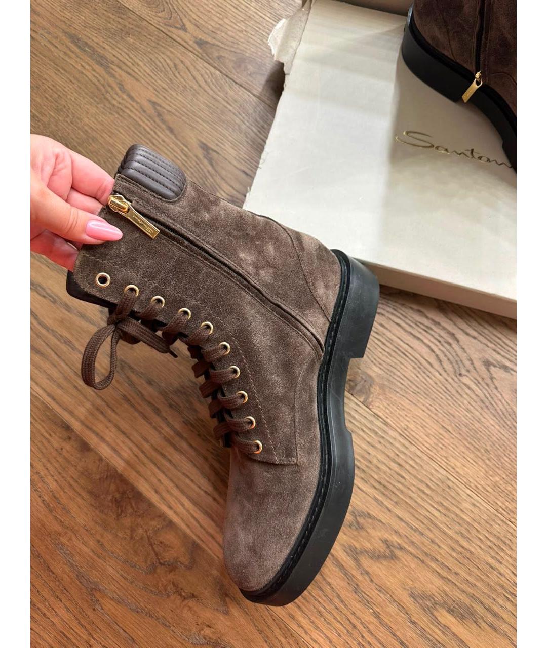 SANTONI Коричневые замшевые ботинки, фото 3