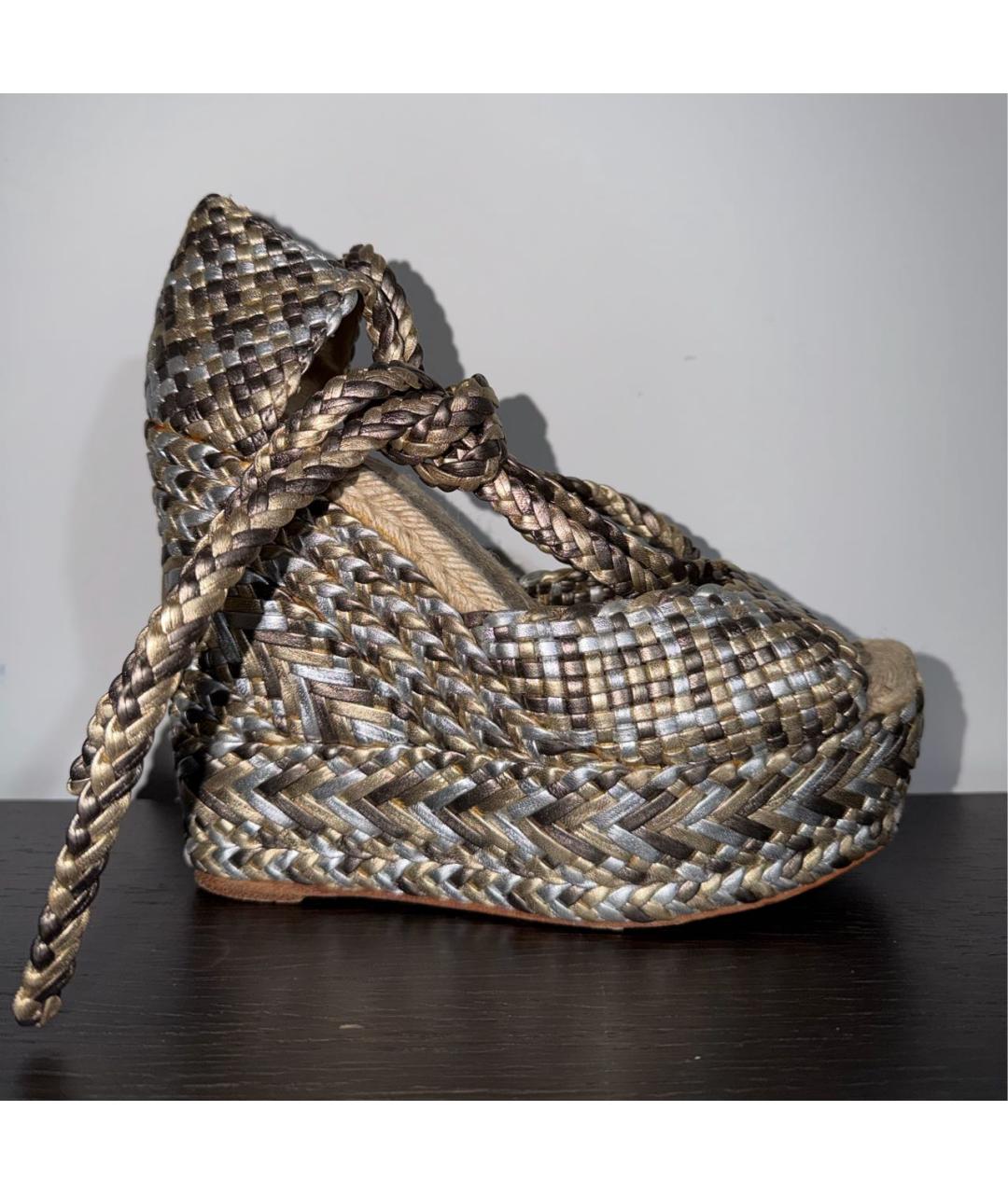 HERMES Золотые кожаные босоножки, фото 6