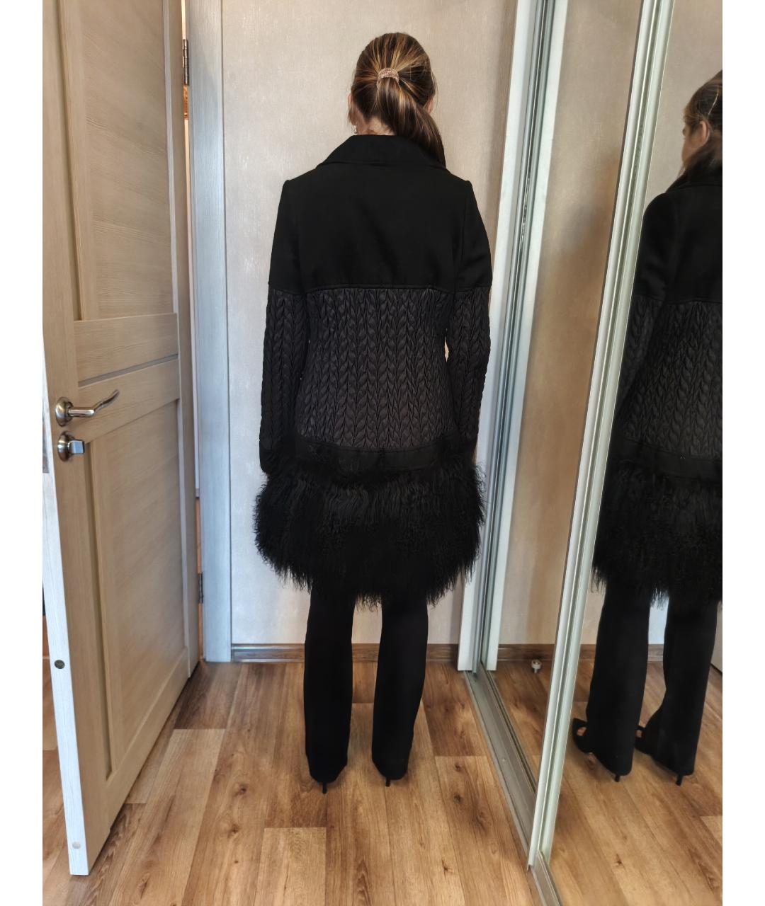 ELISABETTA FRANCHI Черное полиэстеровое пальто, фото 4