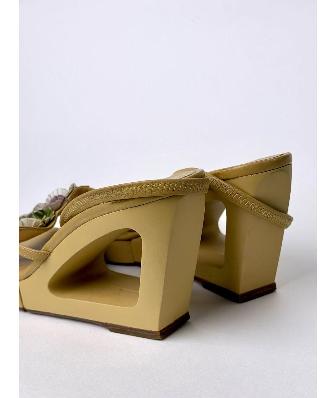 FENDI Бежевые кожаные босоножки, фото 4
