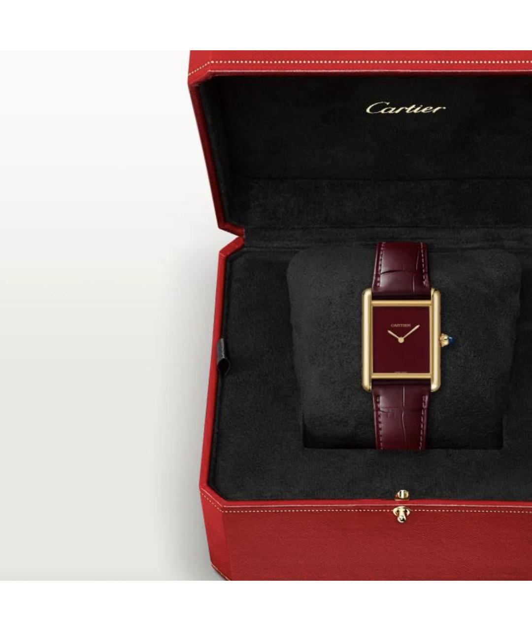 CARTIER Бордовые часы из желтого золота, фото 3