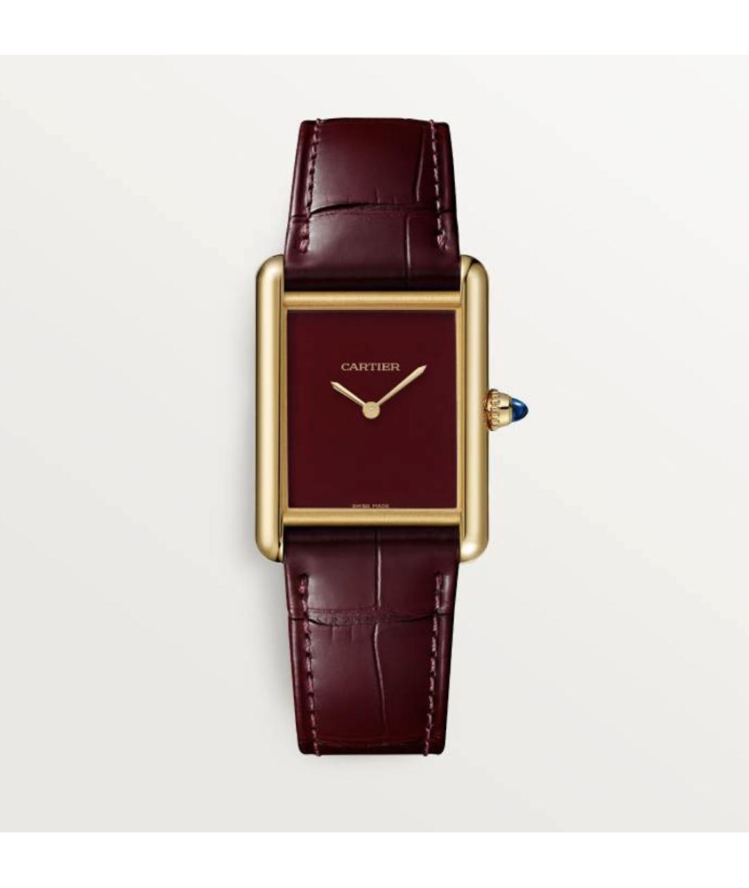 CARTIER Бордовые часы из желтого золота, фото 4
