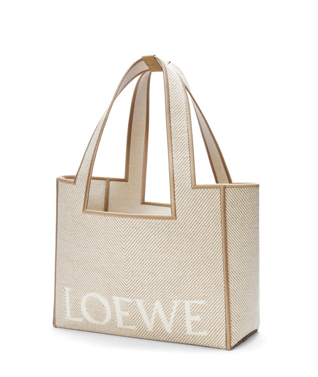 LOEWE Бежевая тканевая сумка тоут, фото 2