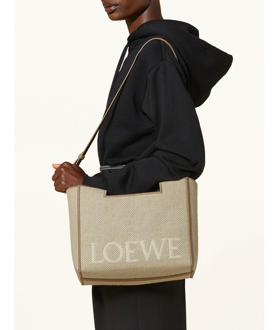 LOEWE Бежевая тканевая сумка тоут, фото 9