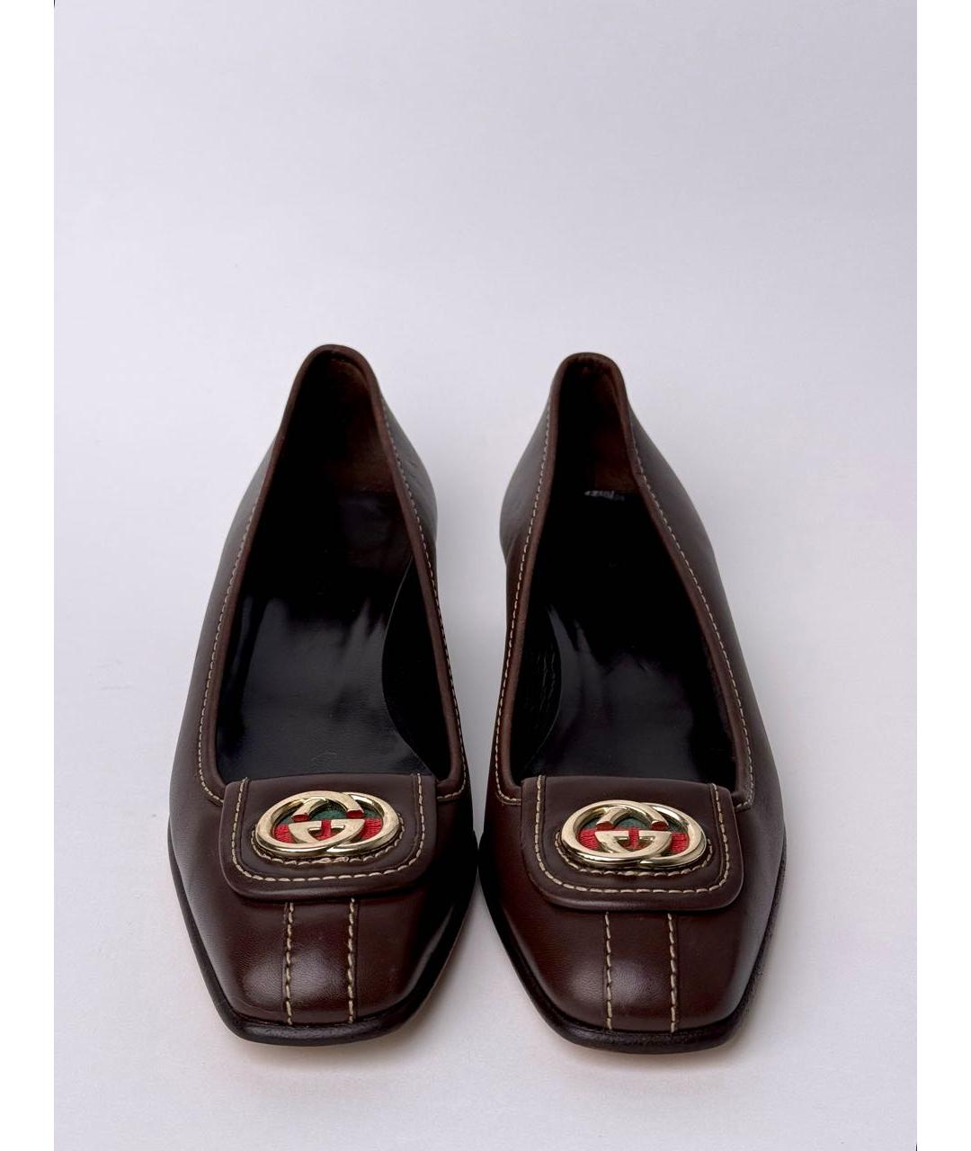 GUCCI Коричневые кожаные туфли, фото 2