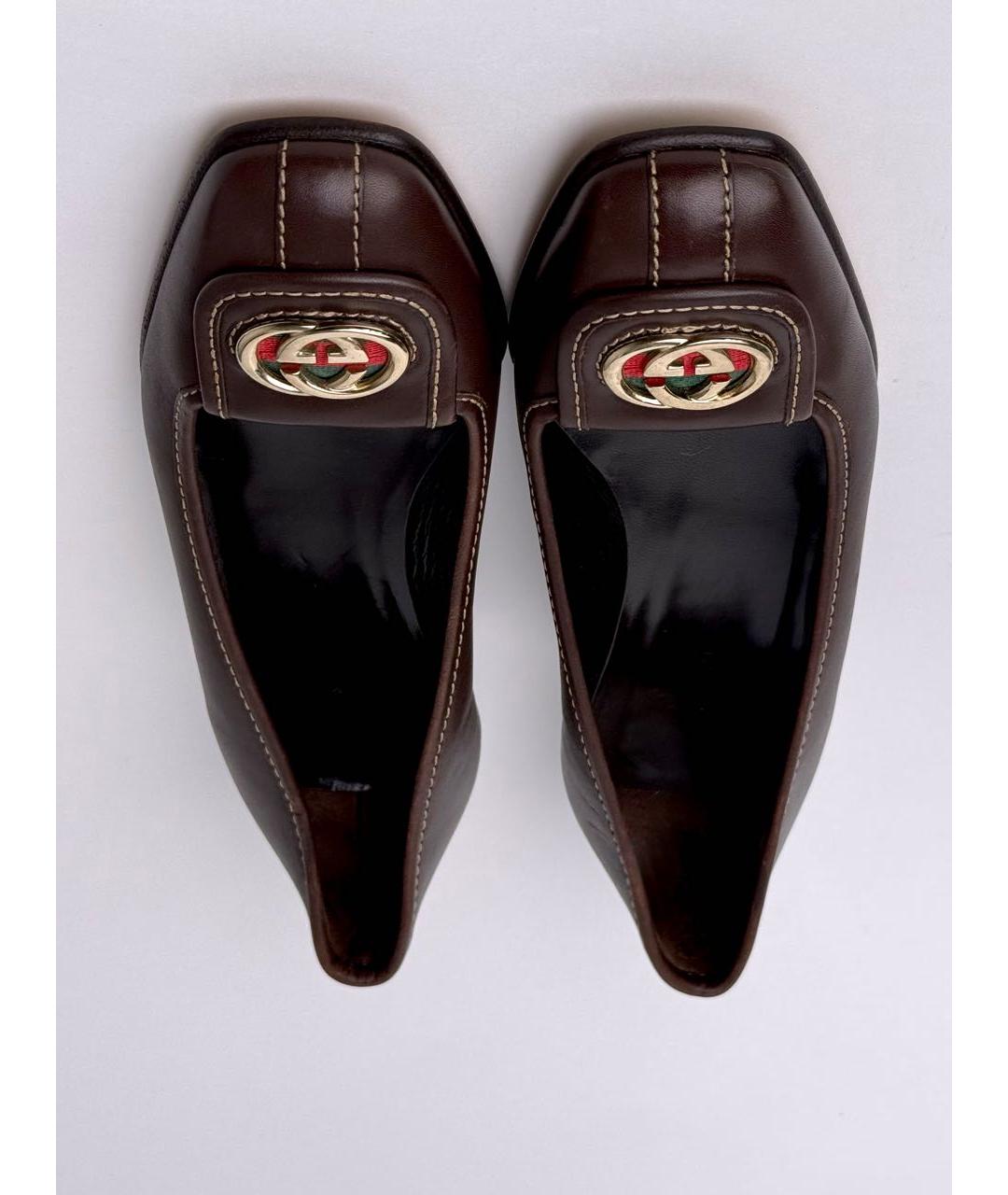GUCCI Коричневые кожаные туфли, фото 3