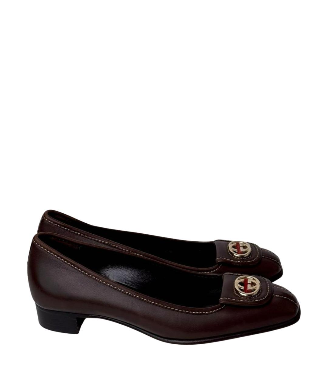 GUCCI Коричневые кожаные туфли, фото 1