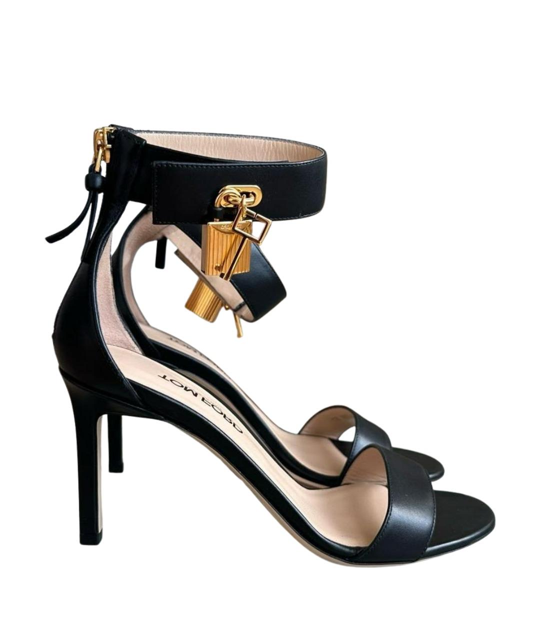 TOM FORD Черные кожаные босоножки, фото 1