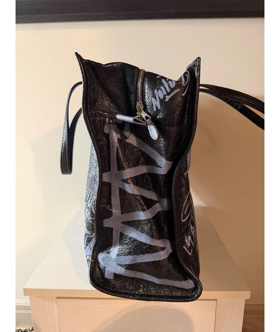 BALENCIAGA Черная кожаная сумка тоут, фото 7