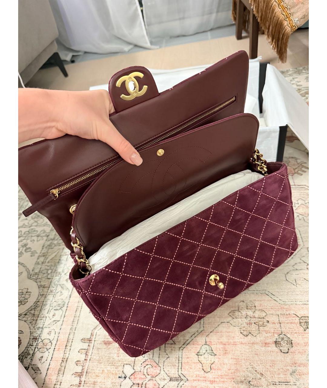 CHANEL Бордовая замшевая сумка с короткими ручками, фото 4