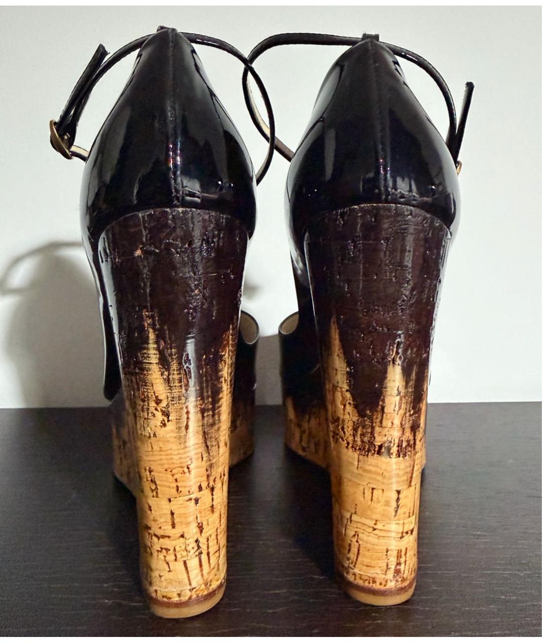 SAINT LAURENT Черные босоножки из лакированной кожи, фото 4