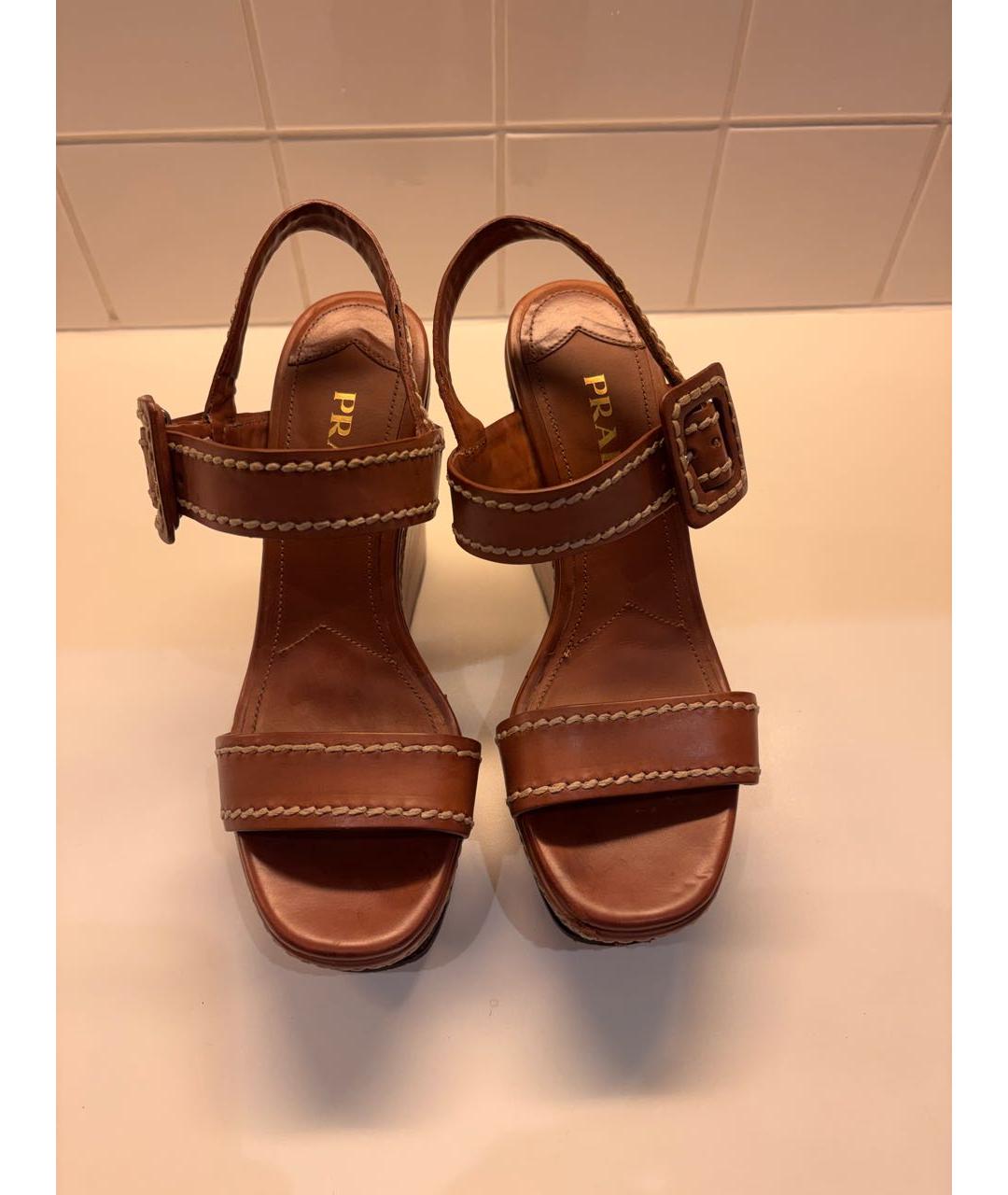 PRADA Коричневые кожаные босоножки, фото 2