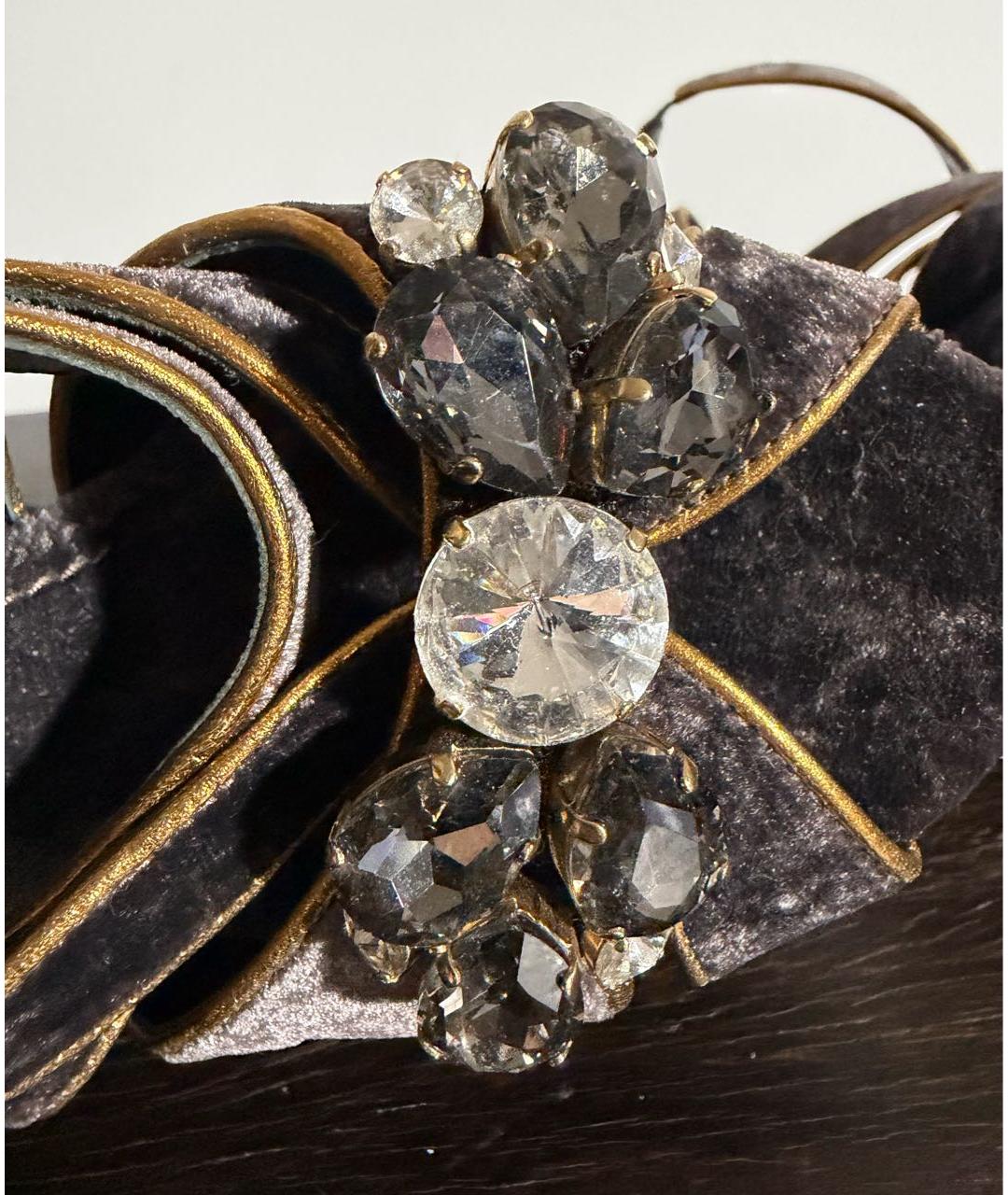 DOLCE&GABBANA Антрацитовые бархатные босоножки, фото 6