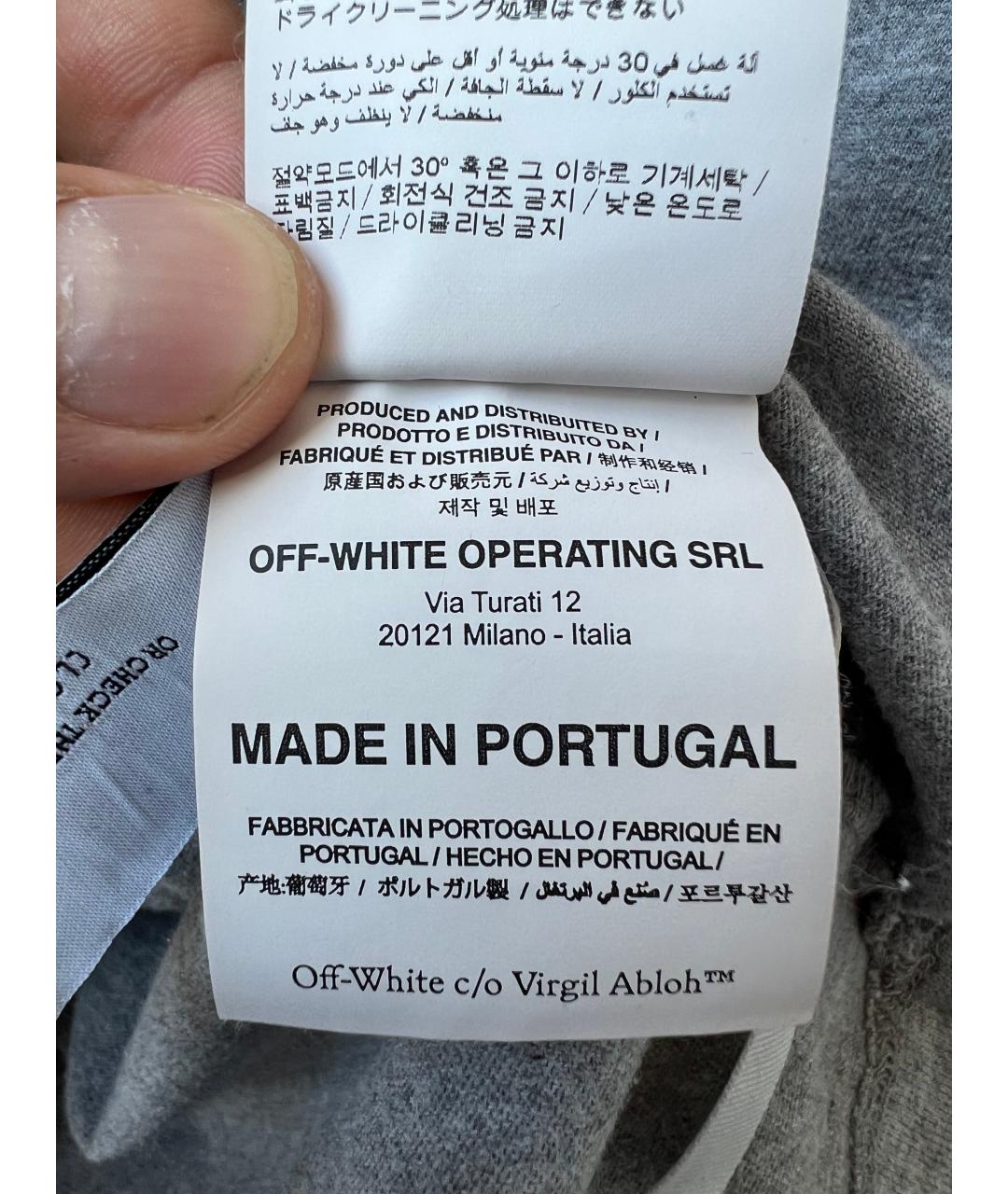 OFF-WHITE Серая хлопковая футболка, фото 6