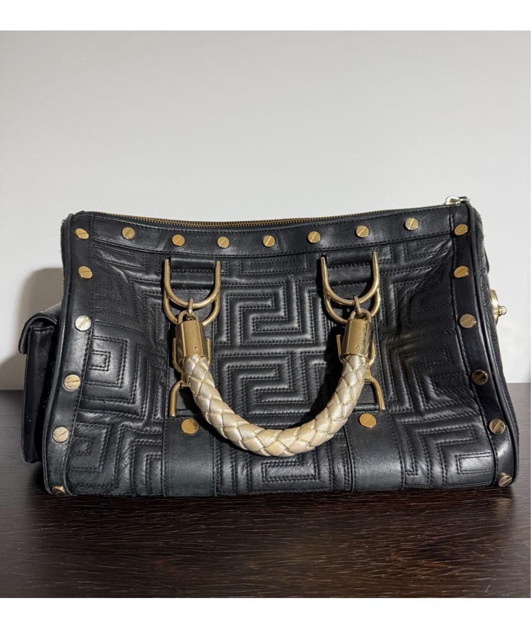 VERSACE Черная кожаная сумка с короткими ручками, фото 3
